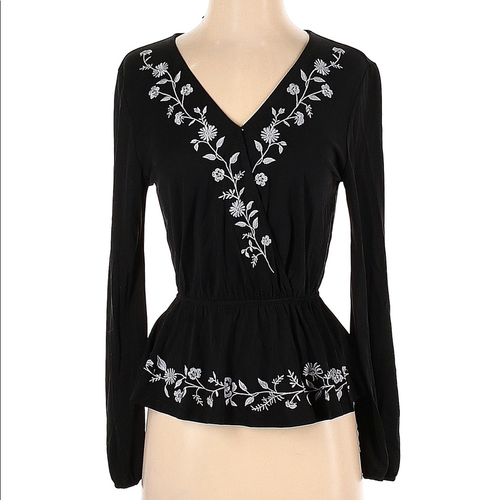 Black long sleeve peplum blouse